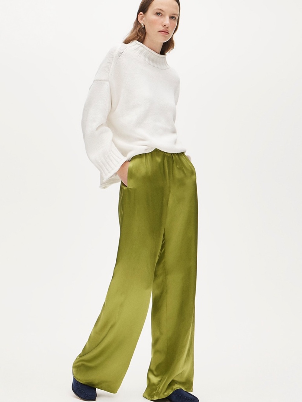 J Crew Green Cosmo Silk Satin Pants
